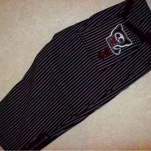 Tripp NYC skelanimals pinstripe embroidered patch low rise capri long shorts